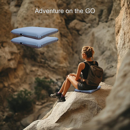 2pcs Self-Inflating Outdoor Foam Seat Pad, Travel Cushion,Seat Cushion for Hiking, Camping, or Simply Relaxing Outdoors Water-Resistant, Non-Slip Base, (Blue)