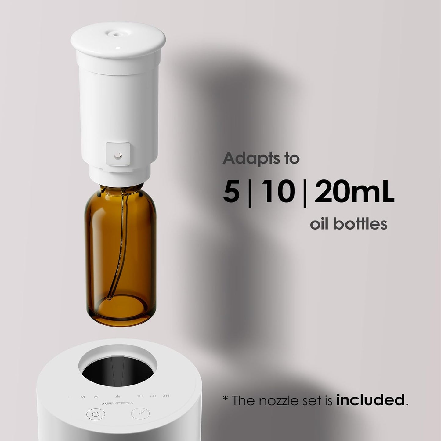Waterless Diffuser for Essential Oil, Battery Operated Nebulizer, 0.7 Fl.Oz./ 20mL Capacity, Mini Scent Air Machine, 3 Countdown Timers & 3 Mist Levels for Home, Room, Car, Office - AN6 White
