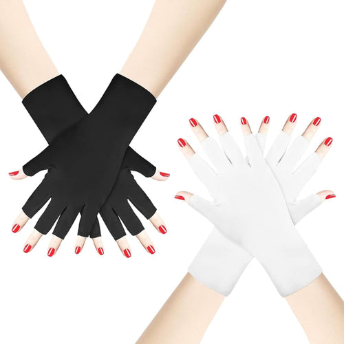 ITADAKU 2 Pairs UV Gloves for Nails - UPF 50+ Anti UV Gloves for Gel Nail Lamp, Fingerless Gloves For Manicures Skin Care UV Protection Gloves For Women & Men(Black & White)