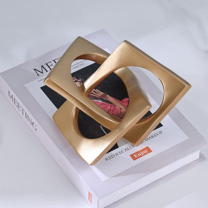 Modern Geometric Sculpture Gold Knot Statue Decor, Home Gold Bookcase Centerpiece Jax Decorative, Geometric Tabletop Sculpture and Figurines, for Golden Home Decor Accent, Cube Decorative Ornaments