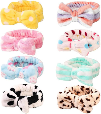 KECUCO 8 Pcs Spa Headband Soft Bow Hair Band Skincare Headbands for Washing Face Women Facial Makeup Headband Cute Head Wraps for Spa Shower Makeup Whasing Face (Multicolor A)
