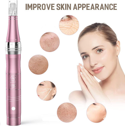 PELCAS Electric Beauty Pen Kit Professional Skincare Pen for Face & Body, Cordless Skin Care Tool at-Home with 24Pcs Replacement Cartridges, Pink