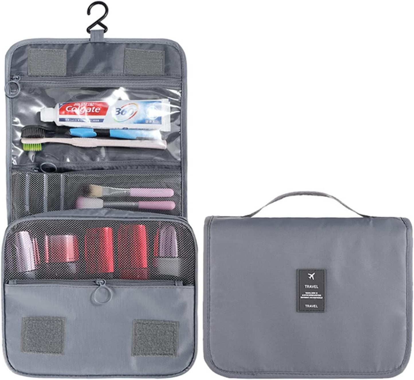 Travel Toiletry Bag Hanging Toiletry Bag Cosmetic Woman Travel Makeup Bag Water Resistant for Toiletries Accessory Bathroom Shower Container Gray