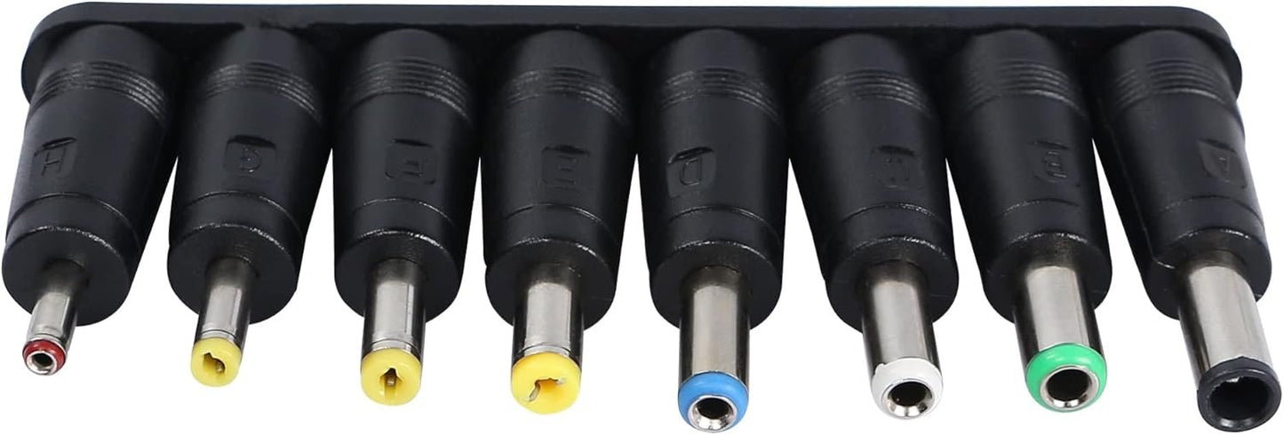 QIANRENON 8-in-1 Universal DC Power Adapter Converter Multi-Gauge DC Power Supply Plug 5.5mm x 2.1mm Female to Male Adapter with DC 5.5 x2.1mm Black Tuning Fork Cable (22cm)