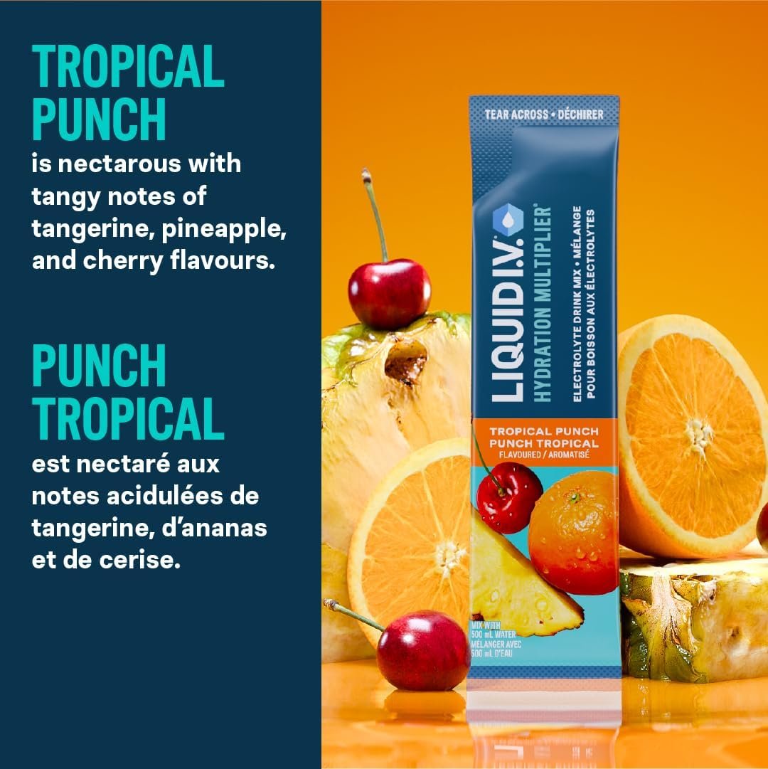 Liquid IV Hydration Multiplier, Tropical Punch - Hydration Powder Packets, Electrolyte Powder Drink Mix, 18 servings (Pack of 1)