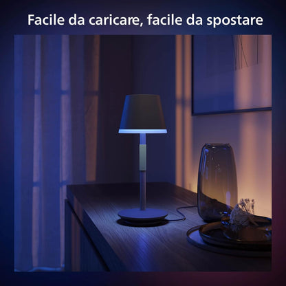 Philips Hue Go Smart Portable Table Lamp [Downlight - Black] White & Colour Ambiance LED with Bluetooth. for Home Indoor Lighting, Bedroom, Livingroom, Diningroom, Office. Compatible with Alexa