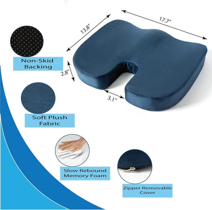 Comfort Mantra Memory Foam Seat Cushion for Car & Office – Ergonomic Tailbone Pillow for Lower Back Pain Relief – Coccyx Support Chair Pad for Long Trips, Trucks, Travel & Desk Chairs