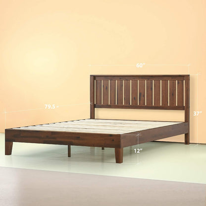 Zinus Deluxe Queen Bed Frame Solid Wood Platform Bed with Solid Timber Headboard Mattress Foundation - Antique Espresso, Superior Long-Lasting Heavy Solid Wood