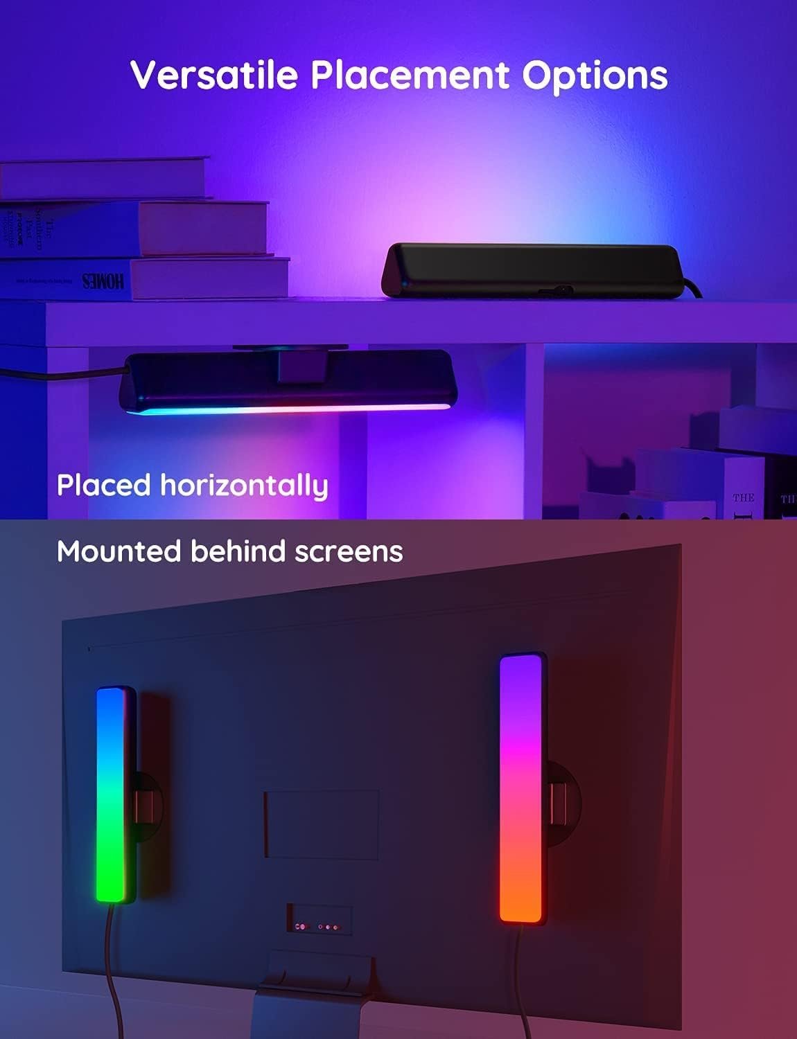 Govee Smart LED Light Bars, Work with Alexa and Google Assistant, RGBICWW WiFi TV Backlights with Scene and Music Modes for Gaming, Pictures, PC, TV, Room Decoration