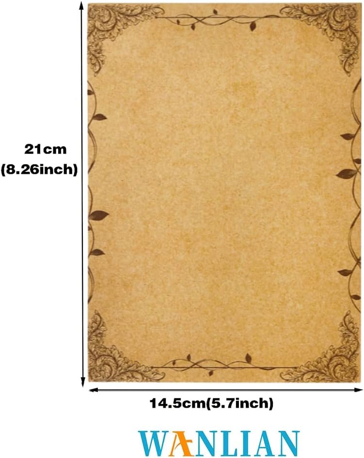Stationery Paper, 64 Pcs Retro Kraft Paper Stationery, 8 Craft Design Styles, Suitable for Writing Letters, Copying, Invitations, Love Letters (8.26x5.7 Inch)