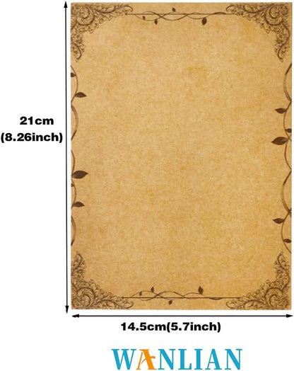 Stationery Paper, 64 Pcs Retro Kraft Paper Stationery, 8 Craft Design Styles, Suitable for Writing Letters, Copying, Invitations, Love Letters (8.26x5.7 Inch)