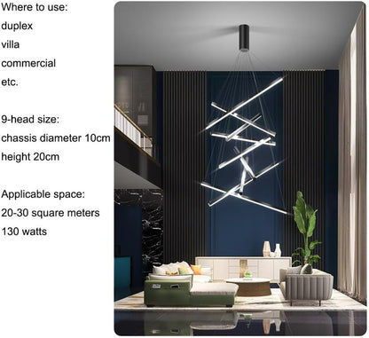 BAMDECOR Pendant Light, 9-Head and 7-Head, Adjustable Length 150-200cm, Black Aluminium