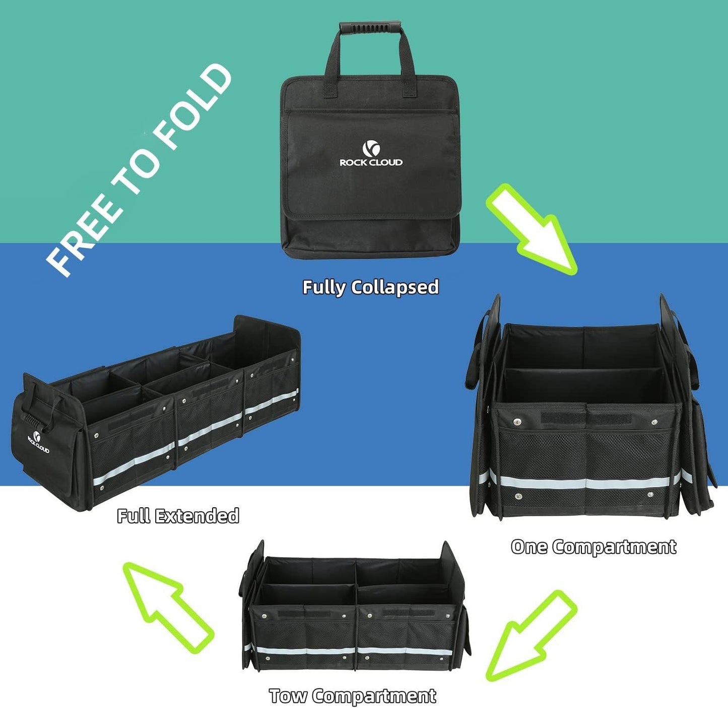 Rock Cloud Car Trunk Organizer (80L) Automotive boot bags Waterproof Foldable Cover Multi Compartment Expandableï¼ˆwith Insulated Leakproof Cooler Bag + 2mm PE Boardï¼‰