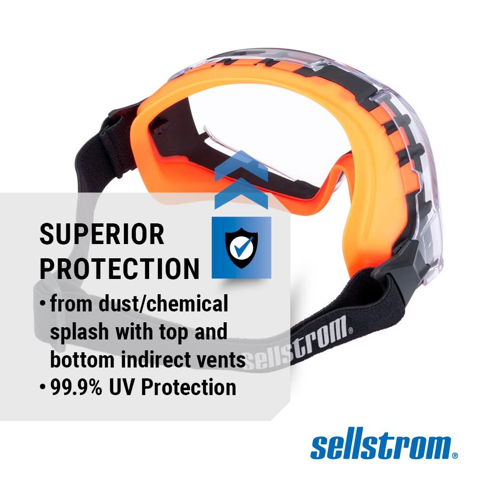 Sellstrom GM510 Safety Goggles - Anti-Fog, Anti-Scratch Eye Protection Goggles for Men & Women - FR Strap, Fits Over Most Glasses, ANSI Z87.1 - Clear Lens