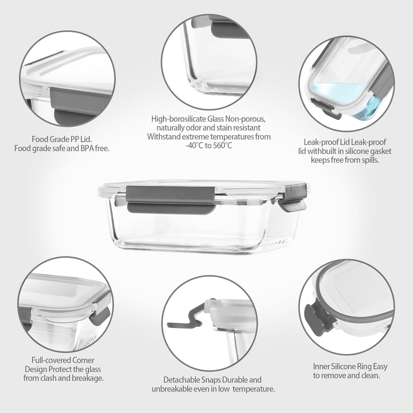 coccot [10 pack Glass Meal Prep Containers with Lids, Glass Food Storage Containers with Snap Locking Lids for Food, Bpa-free, Easy to Open& Close/Microwave,Oven,Freezer,Dishwasher Safe/Leak-Proof