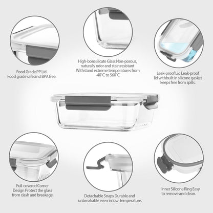 coccot [10 pack Glass Meal Prep Containers with Lids, Glass Food Storage Containers with Snap Locking Lids for Food, Bpa-free, Easy to Open& Close/Microwave,Oven,Freezer,Dishwasher Safe/Leak-Proof