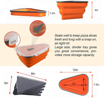 Queceuy reusable expandable pizza storage container includes 5 microwaveable heating trays, adjustable pizza boxes, space-saving pizza rack, and the rest of the pizza slice containers