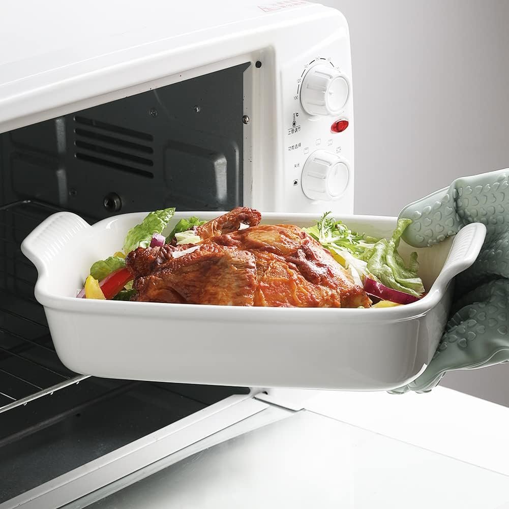 SWEEJAR Porcelain Bakeware Set for Cooking, 9.8 x 13 inch Ceramic Rectangular baking dish Lasagna Pans for Casserole Dish, Cake Dinner, Kitchen, Banquet and Daily Use (White)