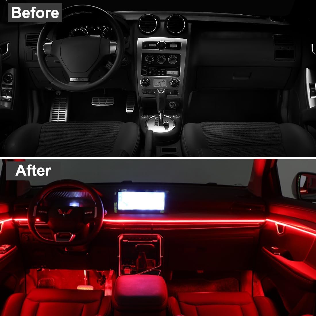 EL Wire Interior Car LED Strip Lights, LEDCARE USB Neon Glowing Strobing Electroluminescent Wire Lights with 6mm Sewing Edge, Ambient Lighting Kits for Car, Garden, Decorations (5M/15FT, Red)