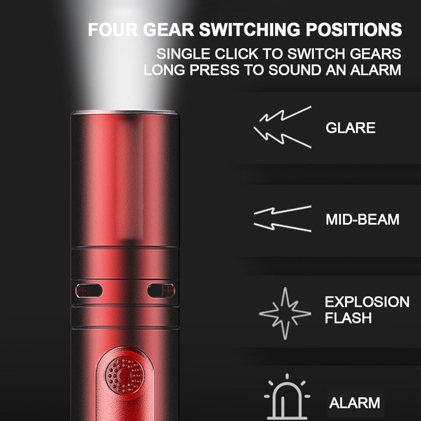 3-in-1 Rechargeable Flashlight with Arc Lighter and Alarm,Multifunctional Rechargeable Flashlight High Lumens,3 in 1 Powerful Tactical Flashlight for Camping (Red)