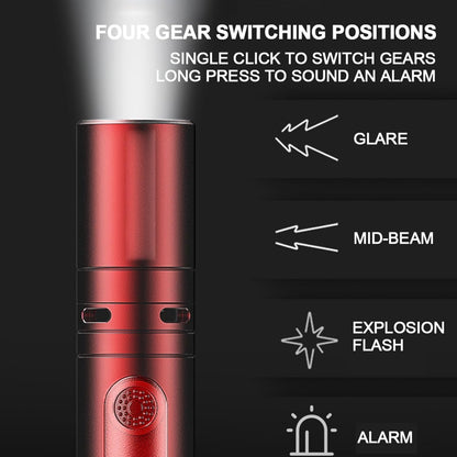 3-in-1 Rechargeable Flashlight with Arc Lighter and Alarm,Multifunctional Rechargeable Flashlight High Lumens,3 in 1 Powerful Tactical Flashlight for Camping (Red)