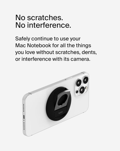 Belkin MagSafe Camera Mount for MacBook - Magnetic iPhone Continuity Camera Mount, Turn iPhone to Webcam, Compatible With MacBook Pro, Air, iPhone 15, 14, 13, 12 Series With Ring Grip - Black