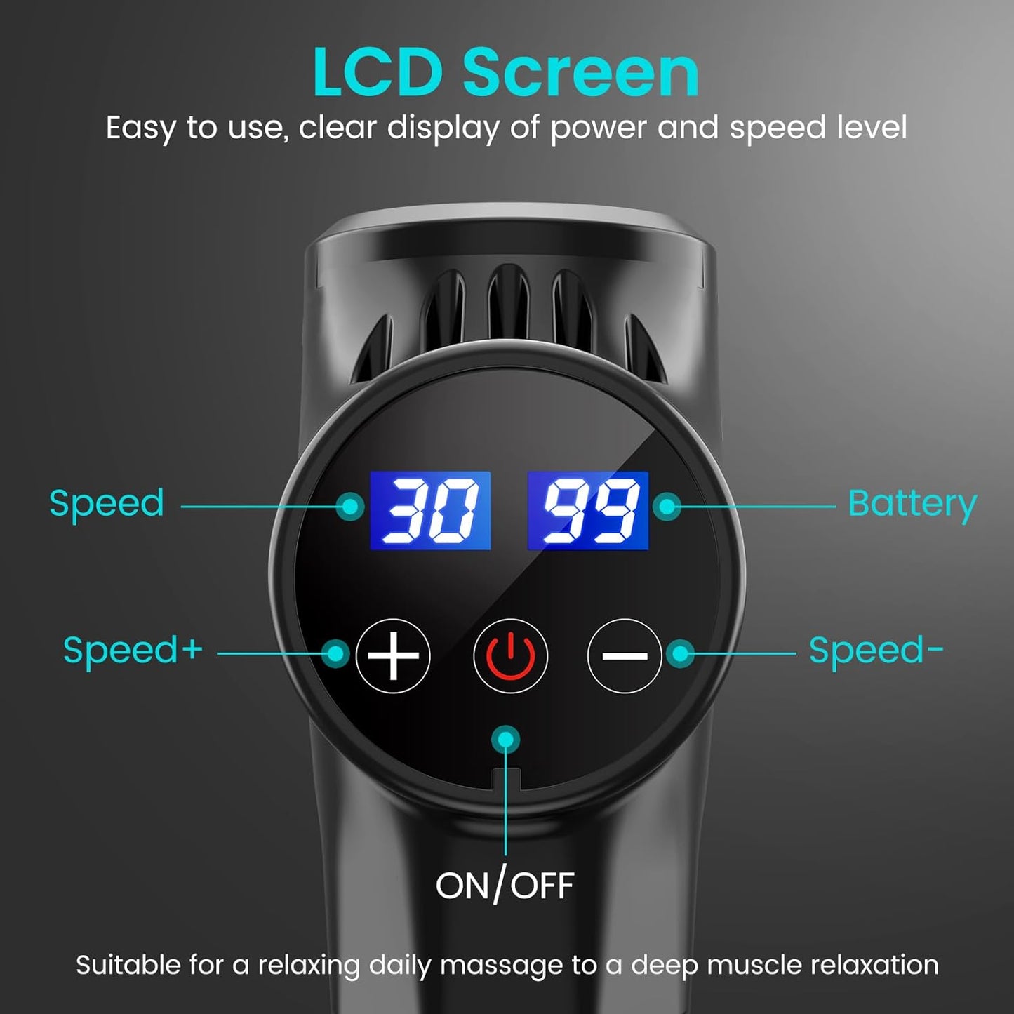 Muscle Massage Gun, 30 Speeds Deep Tissue Muscle Massager Gun, 2500 mAh Rechargeable Battery, 3300RPM Silent Electric Massager, 10 Heads, LCD Touch Screen