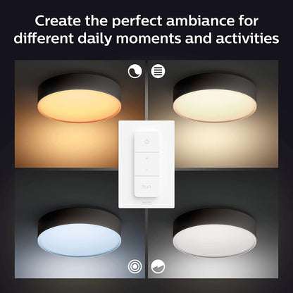 Philips Hue White Ambiance Enrave, Plafoniera Smart, Media, con Bluetooth, 19.2 W, Telecomando Dimmer Switch Inlcuso, Nero