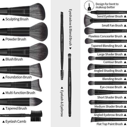 MAGEFY 22 Pcs Makeup Brushes with Case, Professional Makeup Brush Set Face Foundation Brushes Blending Powder Blush Eyeshadow Brushes Makeup Gift for Women Girls（Black)