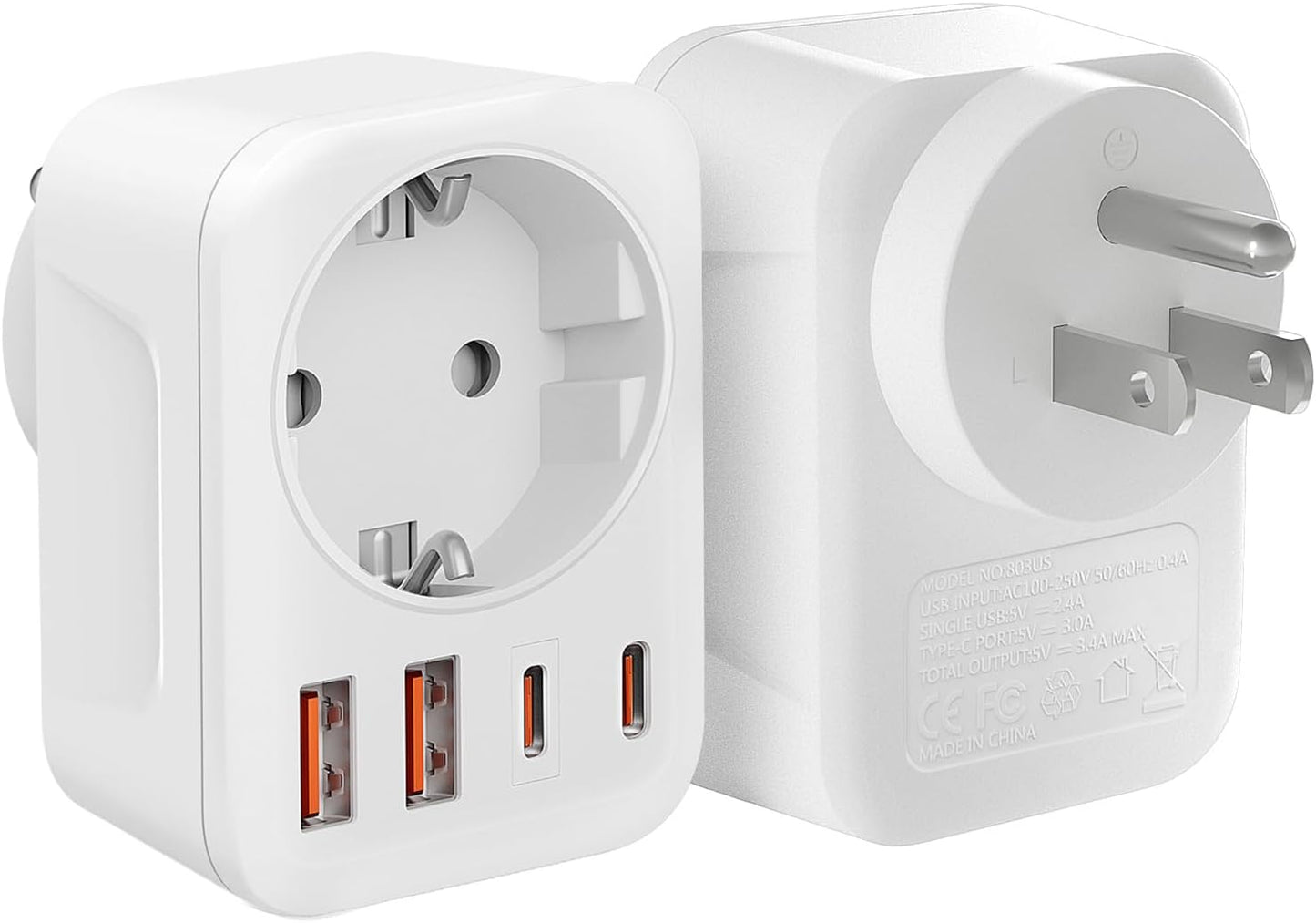 Clomnpe 2 x American Plug Adapter, 5 in 1 US Plug Italian Adapter, USA Travel Adapter with 2 USB A and 2 USB C, USA Adapter for America, Canada, Mexico, Thailand (Type B Plug)