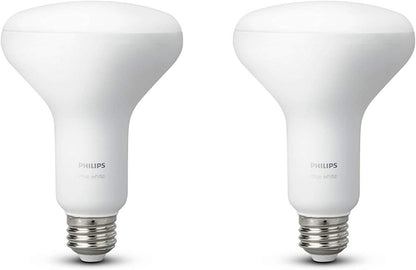 Philips Hue White 9W Equivalent 65W BR30 Base E26 LED Smart Bulb, Dimmable, Bluetooth & Zigbee Compatible, Voice Activated with Alexa, for Recessed Cans and Downlights, 2-Pack