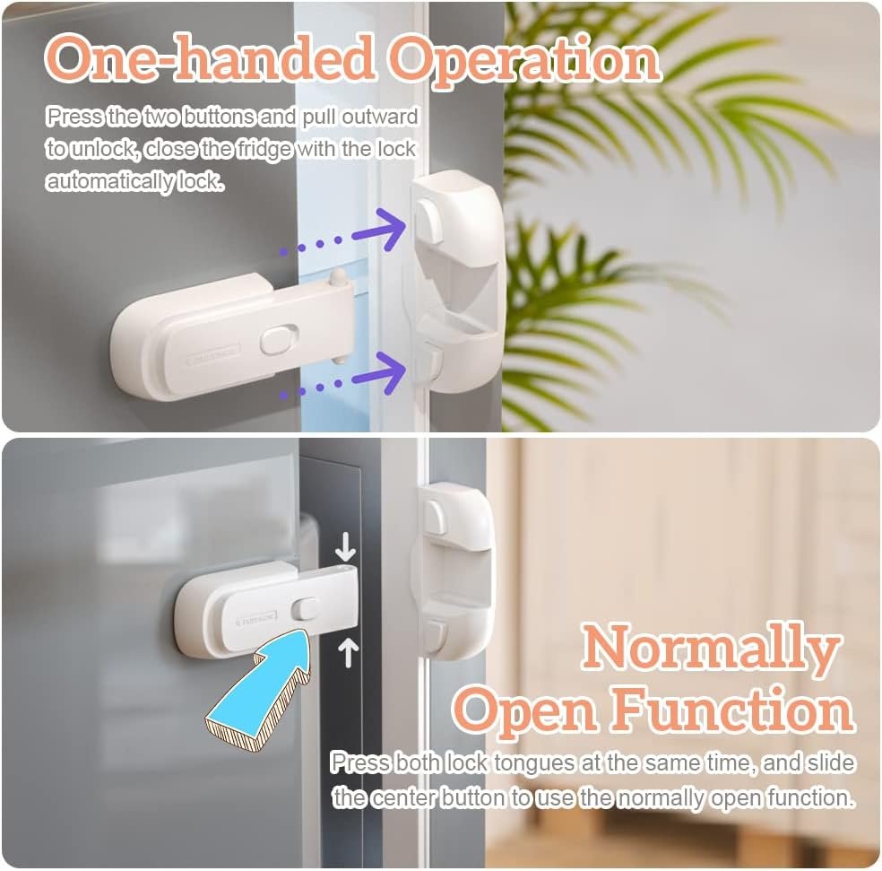 EUDEMON 1 Pack Updated Child Proof Refrigerator/Fridge/Freezer Door Lock Apply to Max 1"(25mm) Sealing Strip for Toddlers and Kids, no Tools Need or Drill (White)
