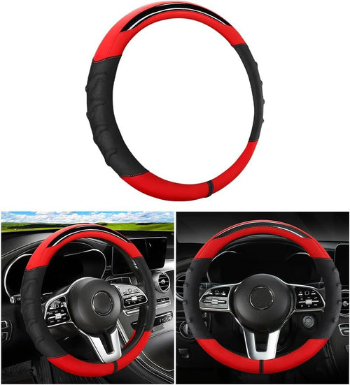 XINLIYA Car Steering Wheel Cover, Automotive Interior Accessories for Women Men, Non-Slip Vehicle Steering Wheel Protector, 15 Inch Universal for SUV, Truck, RV, Van and More（Black/Red）