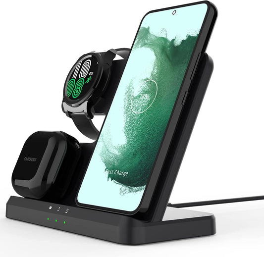 DGBAY 3 in 1 Wireless Charging Station for Samsung, Wireless Charger for Galaxy S25 S24 S23 Ultra S22 S21+ S20 Note 20/10/9/8 Z FILP/Fold 5 4 3, Galaxy Watch 6/5/4,Buds 2/Pro/Live (Black)