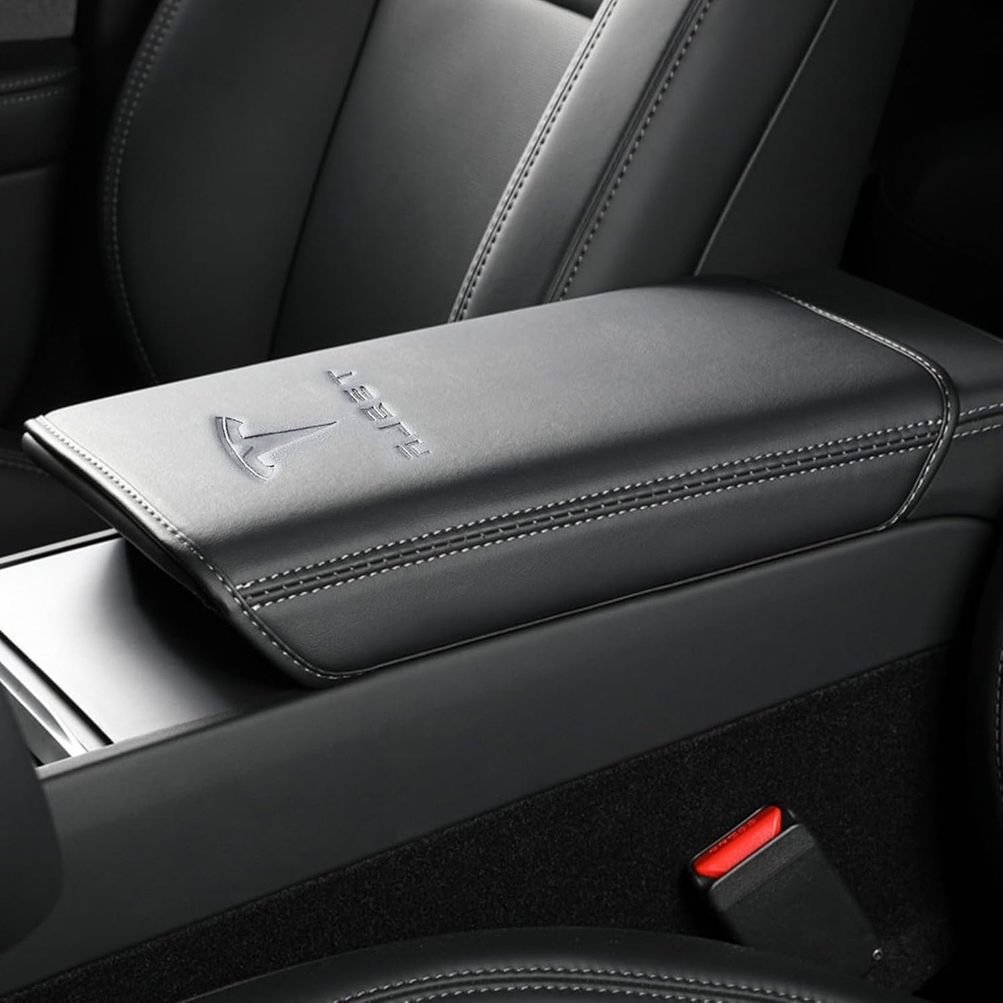 Armrest Box Cover for Tesla Model 3 Highland Model Y 2024-2017, PU Leather Center Console Arm Rest Anti-Scratch Protector Pad, Non-Slip Interior Accessories for Tesla Model 3 2024 (Black #A)