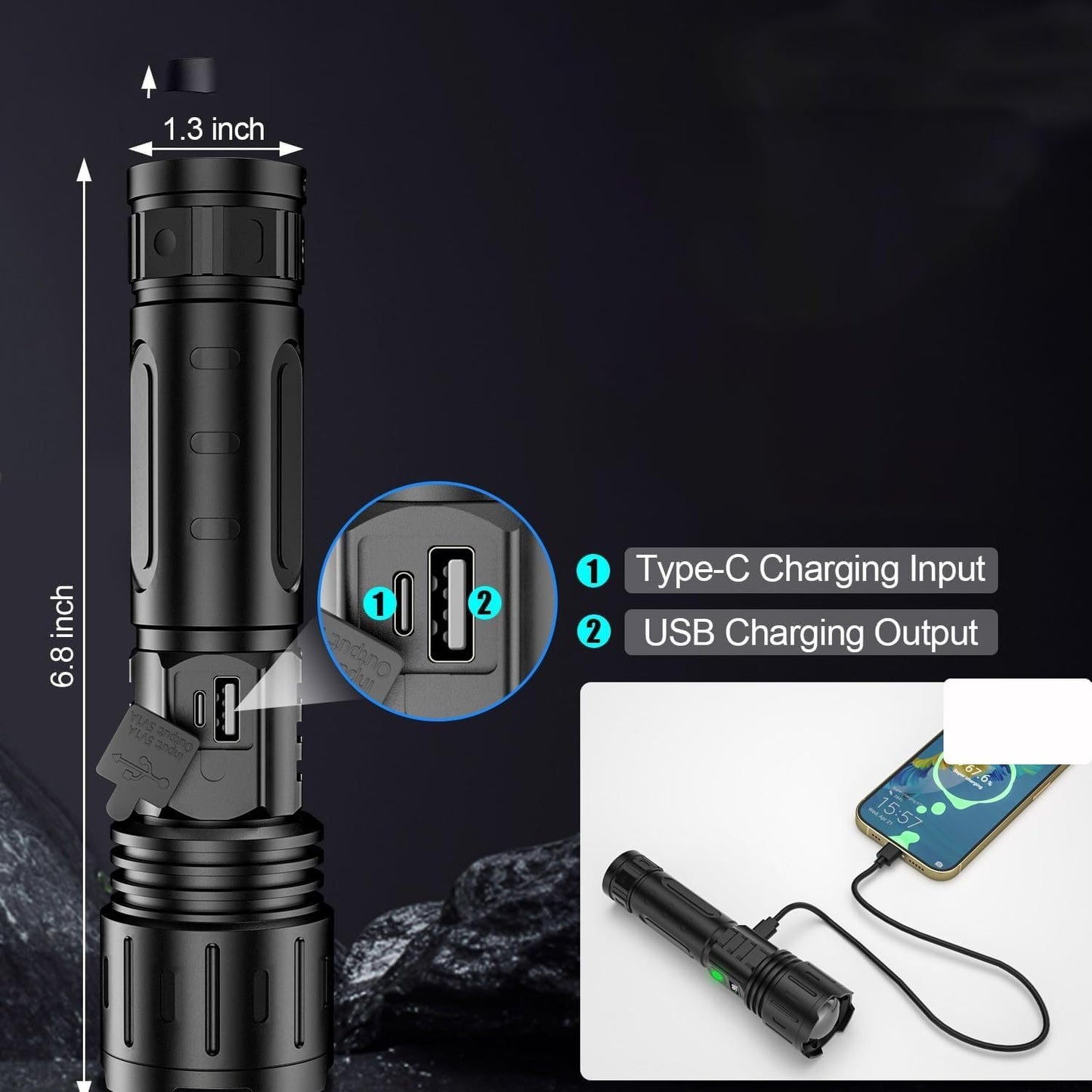 Billhol 990000lm Super Bright Survival Flashlight, Luvique Flash Light, Led Portable Rechargeable Tactical Flashlight, 5 Modes, Ipx5 Waterproof, Zoomable, Running Time