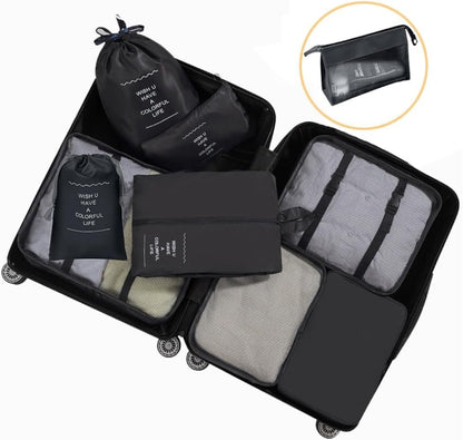 9 Set Packing Cubes for Suitcases, Travel Luggage Organizers, with Clothes Storage Bags, Toiletry Bag, Shoe Bag, Underwear Bag, Laundry Bag, Sock Bag, Accessories Bag (Black)