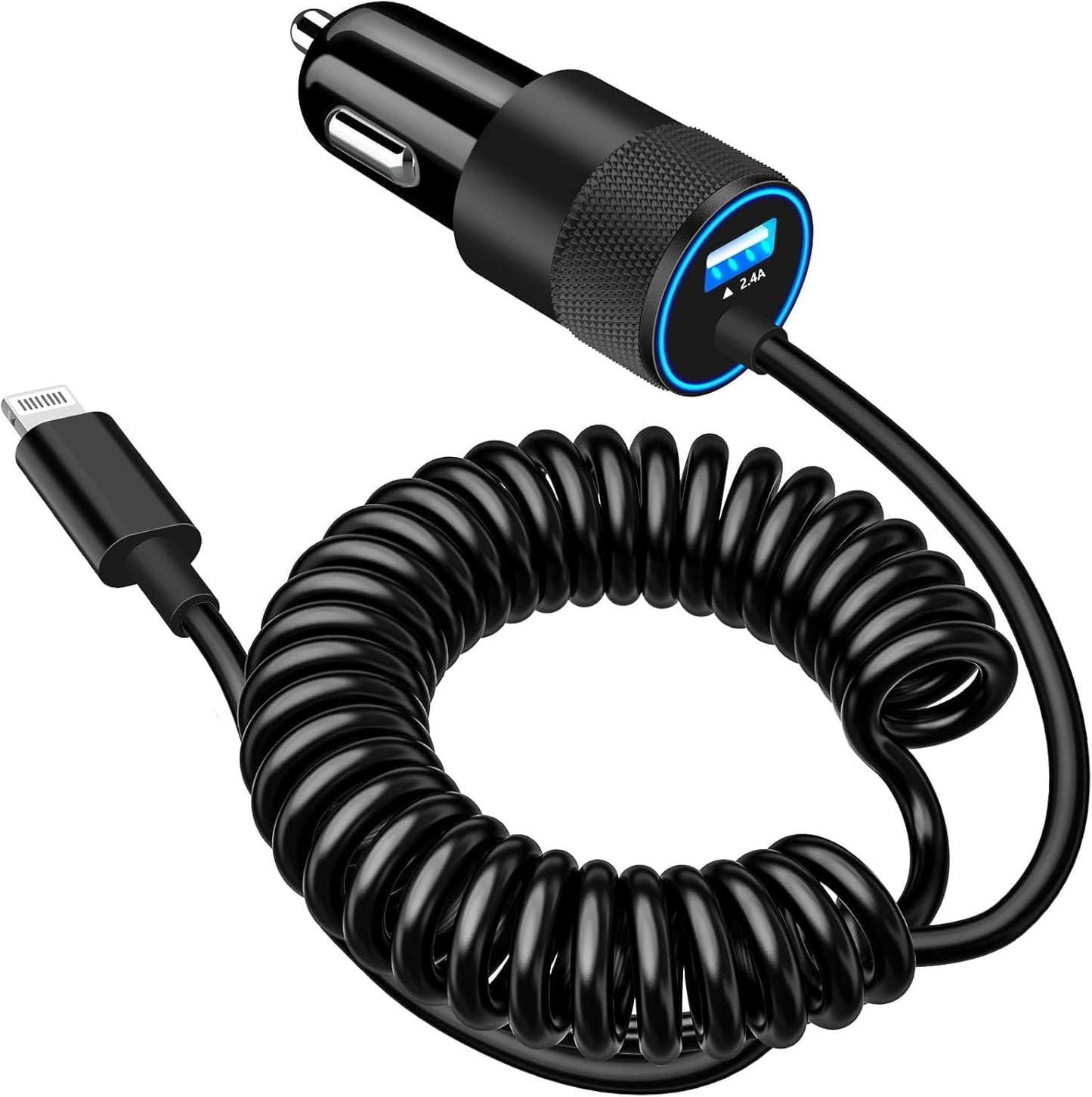 [Apple MFi Certified] iPhone Car Charger Fast Charging, Braveridge 4.8A Dual USB Power Cigarette Lighter Car Charger Adapter with 6FT Lightning Coiled Cable for iPhone 14 13 12 11 Pro/XS/XR/SE/X/iPad
