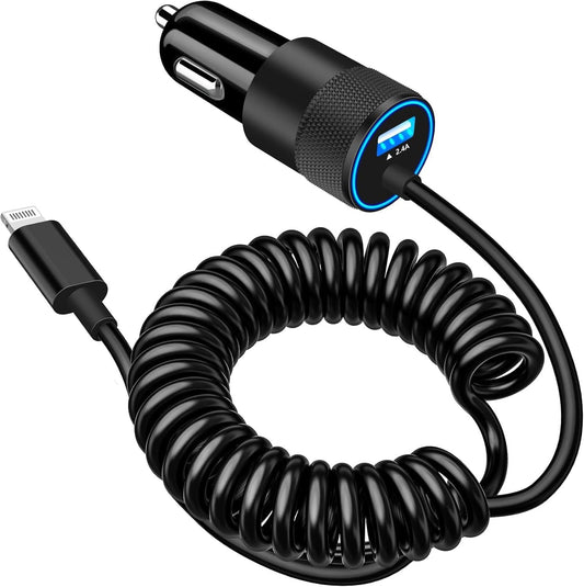 [Apple MFi Certified] iPhone Car Charger Fast Charging, Braveridge 4.8A Dual USB Power Cigarette Lighter Car Charger Adapter with 6FT Lightning Coiled Cable for iPhone 14 13 12 11 Pro/XS/XR/SE/X/iPad