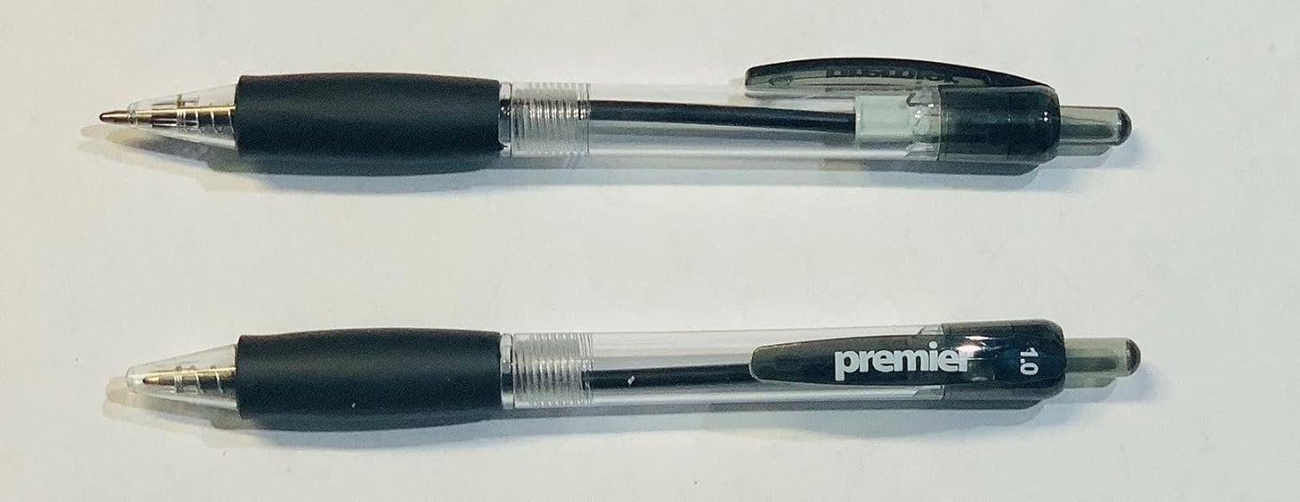 Premier Stationery Retractable Ballpoint Pen, Medium Point, Ergonomic Grip, Black Ink, Pack of 12- Ideal for Office Supplies and Everyday Use. Ball Point Pen for Back to School or Office