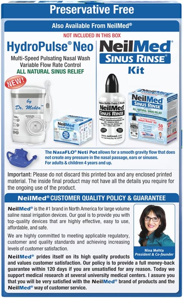 NeilMed NasaFlo Unbreakable Neti Pot with 60 Premixed Packets