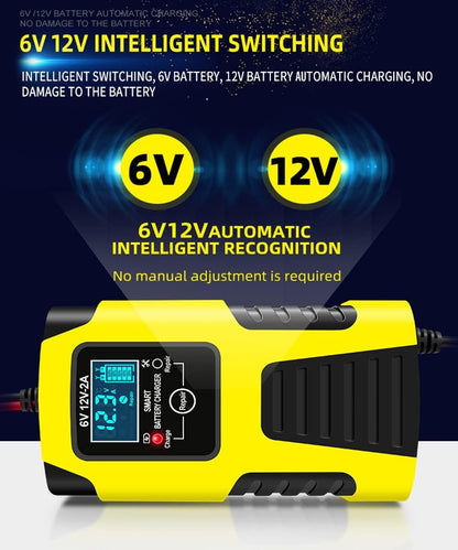 Huiaipaic 6V 12V Battery Charger Maintainer, 2-Amp Fully Automatic Smart Charger, Portable Trickle Charger,Car Battery Repair and Desulfator for Automotive,Boat,Motorcycle,Lawn Mower,RV,ATV,Toy Car