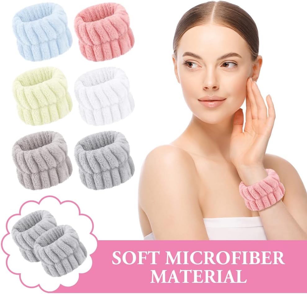 AOOWU Elastic Spa Wrist, 6 Pairs Face Wash Absorbent Bracelets Coral Fleece Bracelets, Makeup Bracelet Face Wash Bracelets for Spa Yoga Make-up