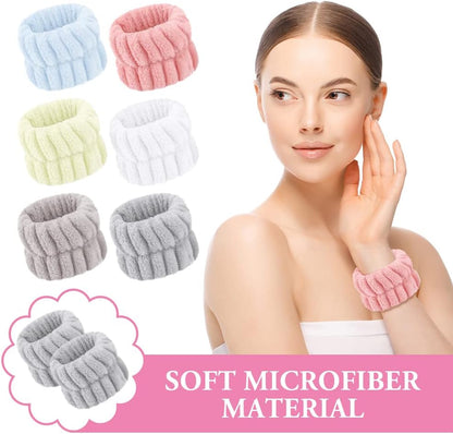 AOOWU Elastic Spa Wrist, 6 Pairs Face Wash Absorbent Bracelets Coral Fleece Bracelets, Makeup Bracelet Face Wash Bracelets for Spa Yoga Make-up