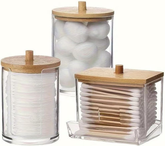 3 Pcs Swab Holder Canisters,Cotton Swab Storage Box,Makeup Organizer,Bathroom Accessories Set,Clear Plastic Can Container,for Cotton Swab,Ball,Pads,Floss
