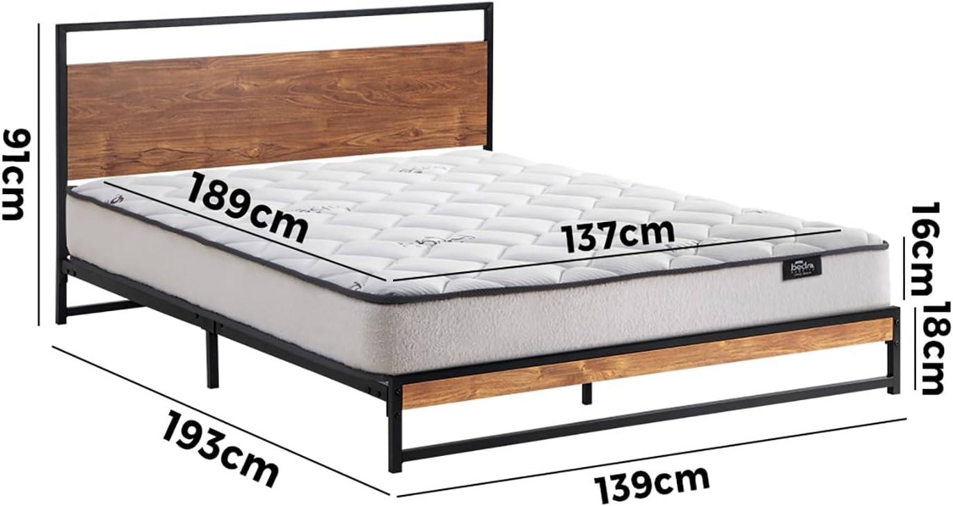 Oikiture Double Size Bed Frame with Mattress Set Metal Bed Base Double Bed Mattress