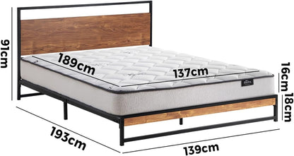 Oikiture Double Size Bed Frame with Mattress Set Metal Bed Base Double Bed Mattress