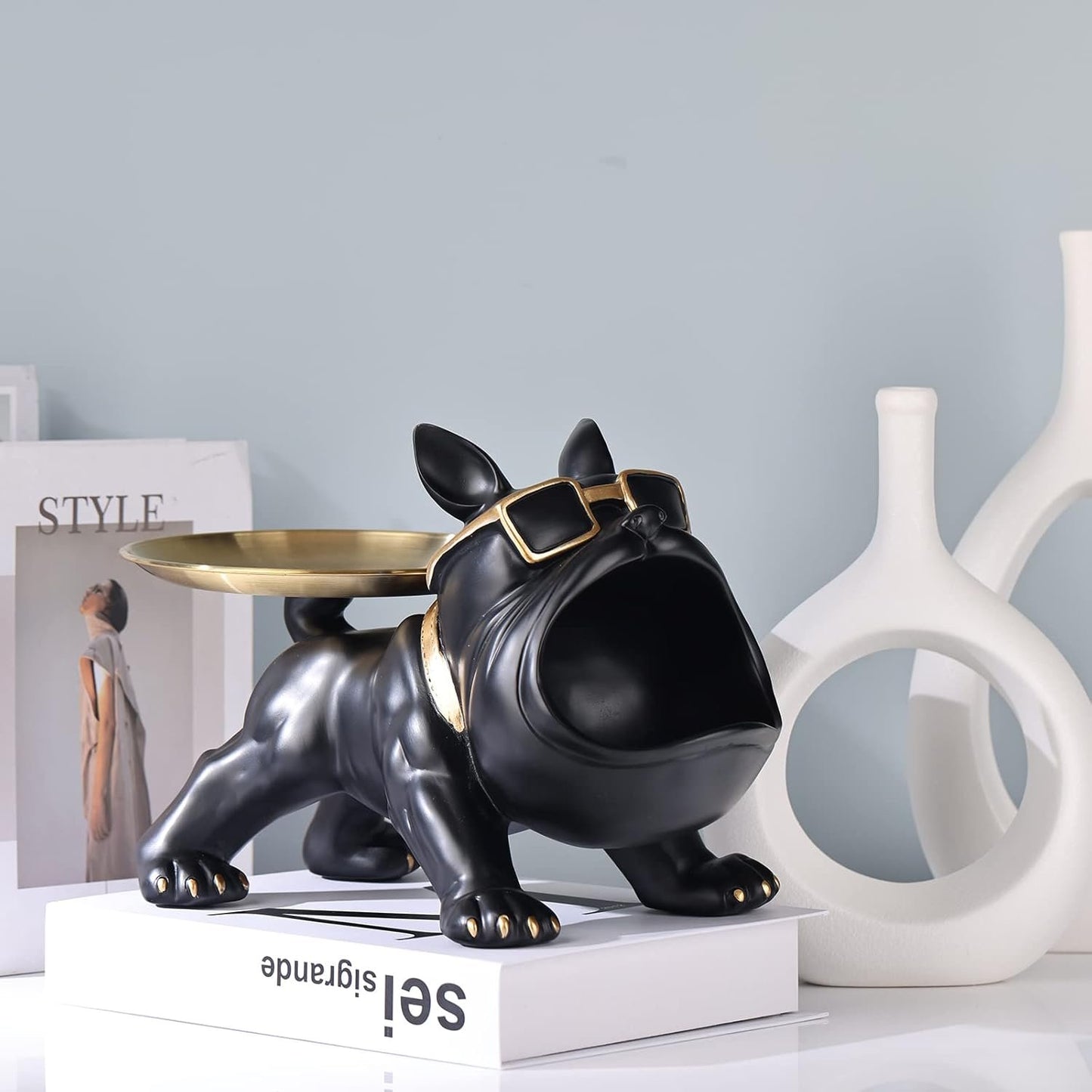 Bulldog Tray Statue Storage Tray Keychain Candy Jewelry Tray Suitable for Home Decor,Modern Art,Dining Table,Small Items Tray