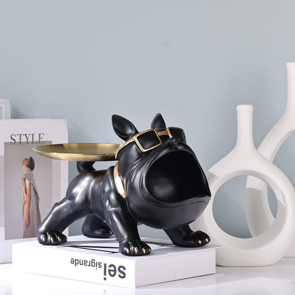 Bulldog Tray Statue Storage Tray Keychain Candy Jewelry Tray Suitable for Home Decor,Modern Art,Dining Table,Small Items Tray