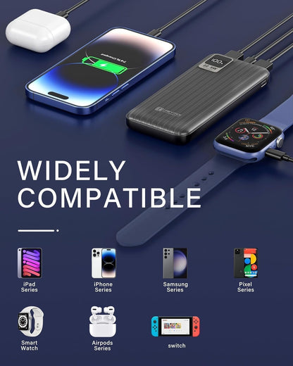 HEYMIX Power Bank, 22.5W Powerbank Portable Charger, 10000mAh Power Bank USB-C Charger, 3-Port PD3.0/QC4.0 Fast Charging Battery Bank Compatible with iPhone 15/14/13, Samsung S23/S22/S21, Pixel, iPad